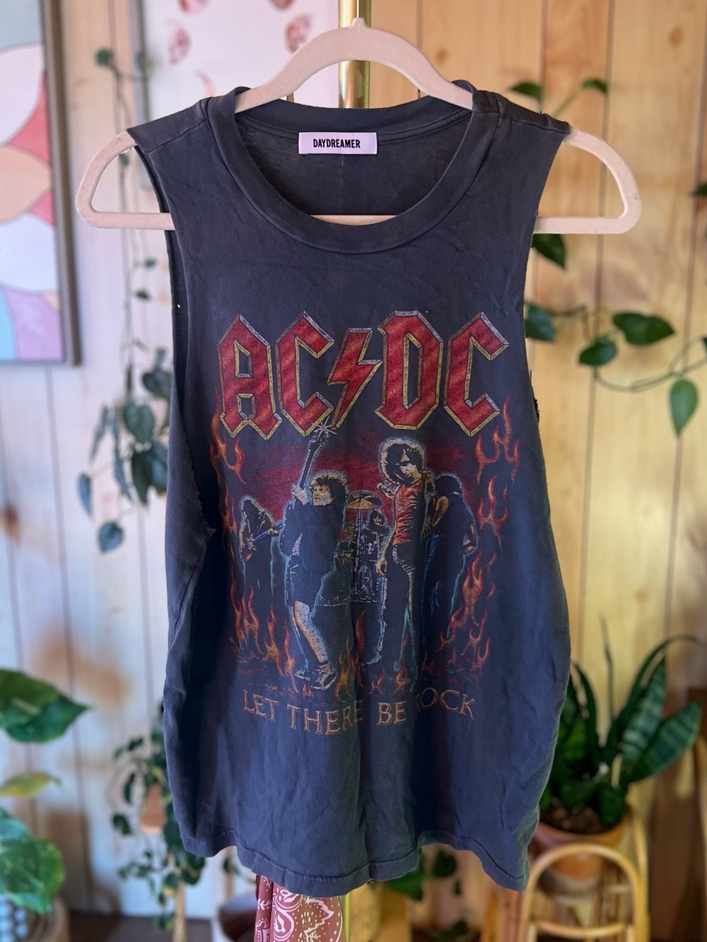 Daydreamer AC/DC Graphic Muscle Tee - Black with Red Print